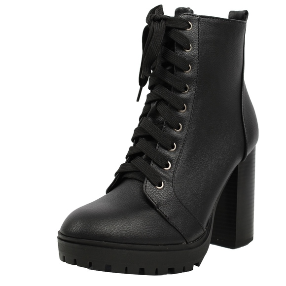 Shoes - Restock Black Faux Leather Combat Lug Platform